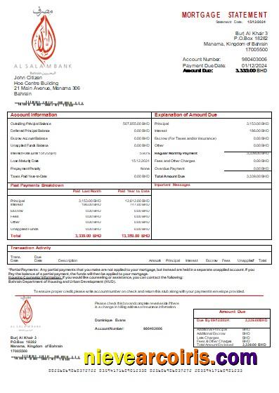 Bahrain Al Salam Bank bank mortgage statement